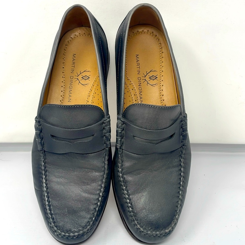 Martin Dingman Slate Gray Maxwell Sheepskin Leather Penny Loafers Size 9